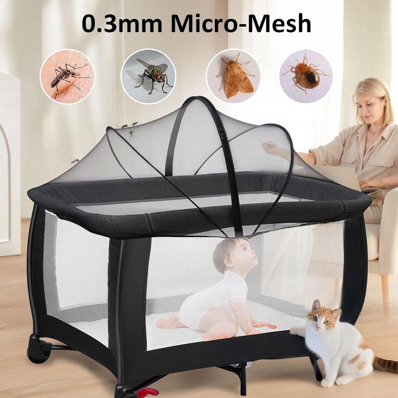 Cheermomo Pack n Play Cover, Travel Crib Tent, Pack and Play Mosquito Net Cover with 2-Way Zipper for Playpen/Mini Crib/Twin Bassinet to Keep Cats Out, Black - Image 2